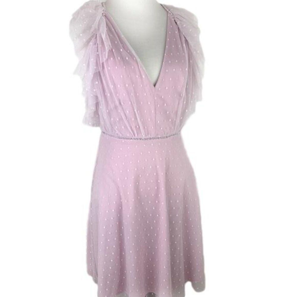 Gianni Bini Tulle Overlay Dress ~ Plunge V-Neck ~ Ruffle Trim ~ Open Back ~ NEW - Picture 5 of 6